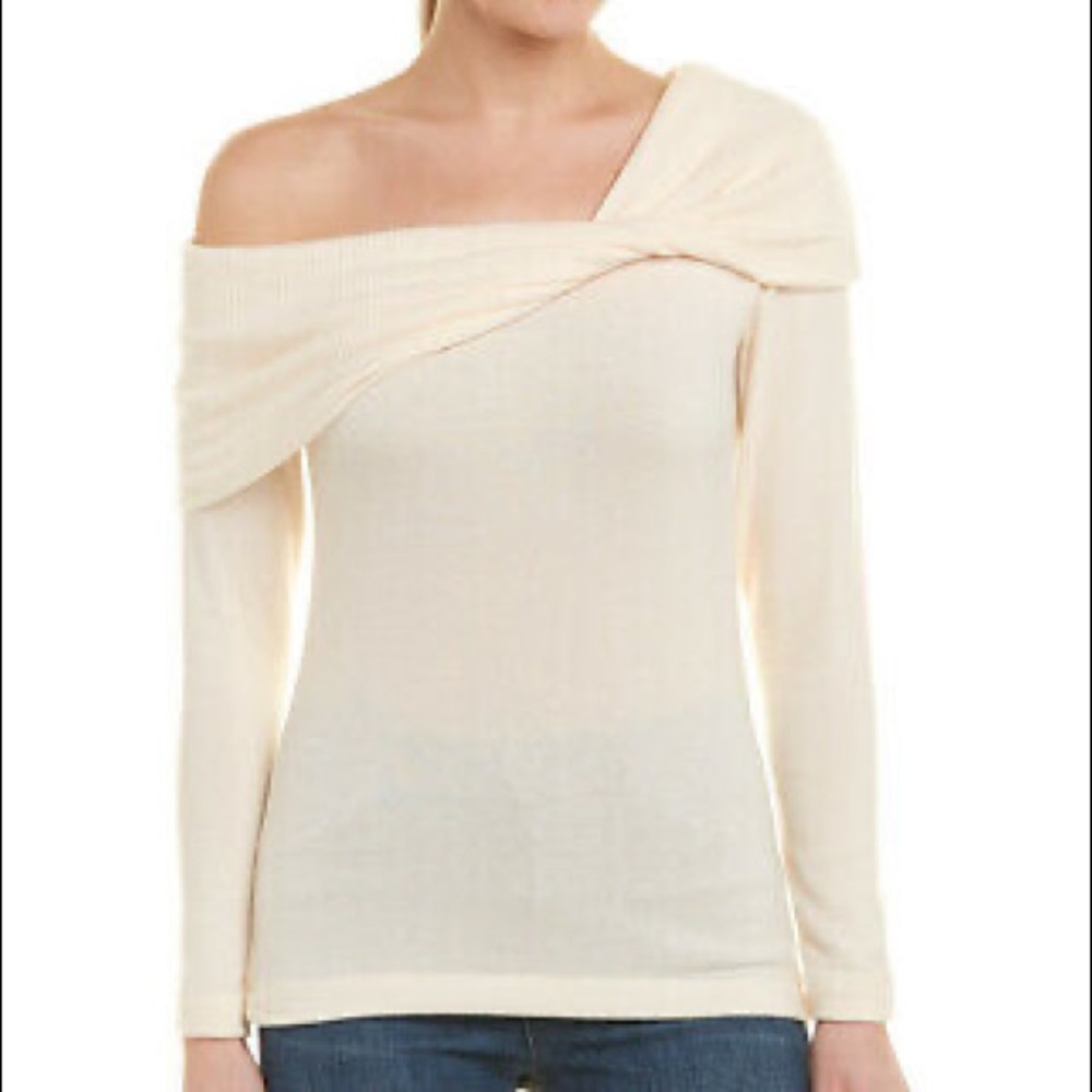 Three dots brushed off the shoulder sweater
